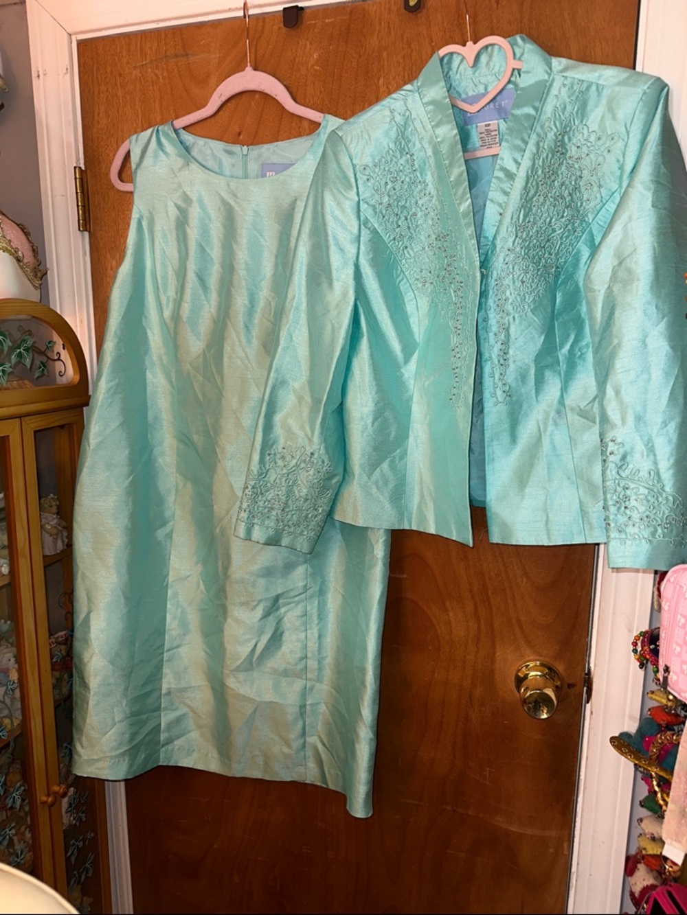Koret Teal Satin Dress with Embroidered Jacket
